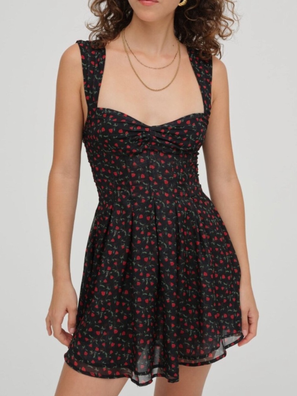 For Love & Lemons August Mini Dress Black Red Rose Chiffon Corset Bodice XL
